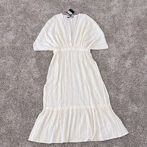 America & Beyond golend stripe coverup maxi dress. Size: Medium. NWT.